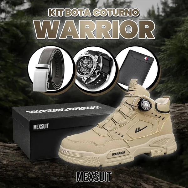 Kit Bota Militar Warrior Masculina de Couro Legitimo + 3 BRINDES: Cinto, Relógio e Carteira